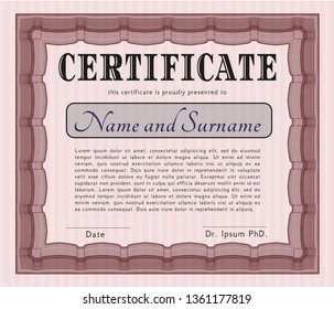 Red Certificate template. Detailed. With complex linear background. Artistry design. 
