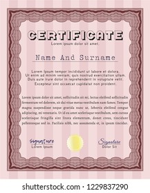 Red Certificate template. Detailed. Printer friendly. Money Pattern design. 