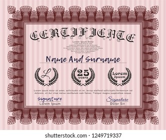 Red Certificate template. Detailed. Printer friendly. Good design. 