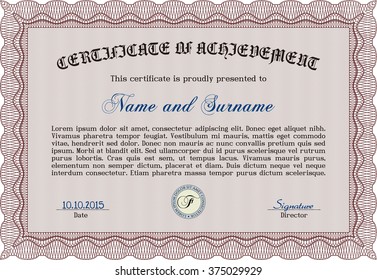 Red Certificate template. Detailed. Printer friendly. Nice design. 
