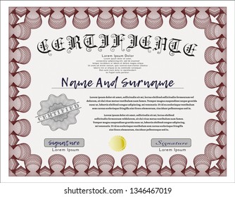 Red Certificate template. Detailed. With quality background. Artistry design. 