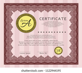 Red Certificate template or diploma template. With background. Excellent design. Vector illustration. 
