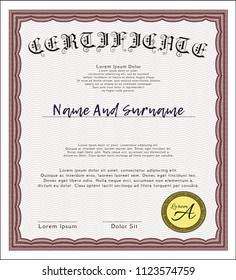 Red Certificate template or diploma template. With background. Customizable, Easy to edit and change colors. Artistry design. 