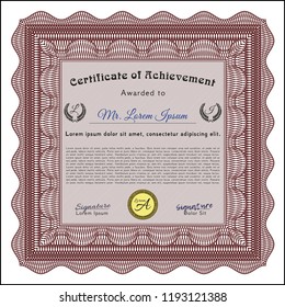 Red Certificate template or diploma template. With background. Money Pattern. Vector illustration. 