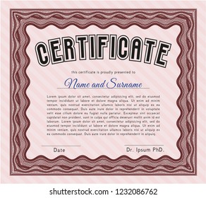Red Certificate template or diploma template. With background. Vector illustration. Retro design. 