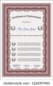 Red Certificate template or diploma template. With background. Detailed. Superior design. 