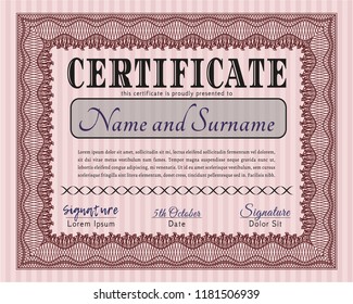 Red Certificate template or diploma template. With complex linear background. Vector illustration. Nice design. 