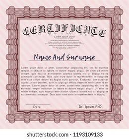 Red Certificate template or diploma template. Complex background. Vector illustration. Superior design. 