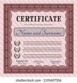 Red Certificate template or diploma template. With complex linear background. Detailed. Perfect design. 
