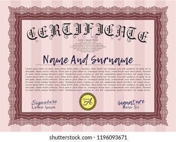 Red Certificate template or diploma template. With complex background. Retro design. Vector illustration. 