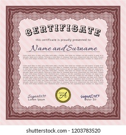Red Certificate template or diploma template. Complex background. Vector illustration. Good design. 