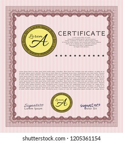 Red Certificate template or diploma template. Complex background. Money design. Detailed. 