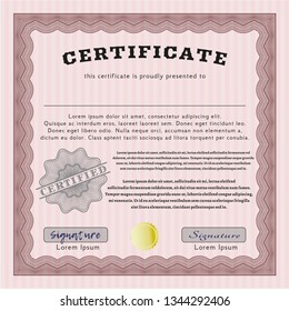 Red Certificate template or diploma template. Complex background. Vector illustration. Good design. 