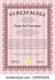Red Certificate template or diploma template. With complex linear background. Lovely design. Vector illustration. 