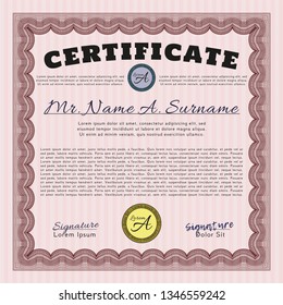 Red Certificate template or diploma template. With complex linear background. Detailed. Retro design. 