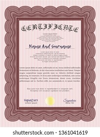 Red Certificate template or diploma template. With complex linear background. Beauty design. Vector illustration. 