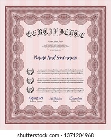Red Certificate template or diploma template. With complex linear background. Money style design. Detailed. 