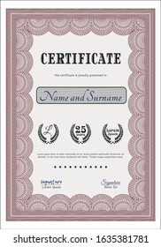 Red Certificate template or diploma template. With complex background. Artistry design. Detailed. 