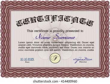 Plantilla de certificado rojo o plantilla de diploma. Fondo complejo. Patrón vectorial que se utiliza en moneda y diplomas.Diseño superior. 