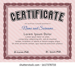 Red Certificate template or diploma template. Cordial design. With guilloche pattern and background. Customizable, Easy to edit and change colors. 