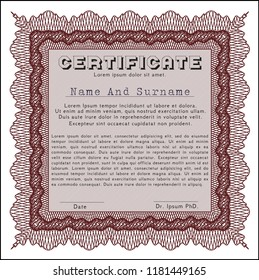 Red Certificate template or diploma template. Customizable, Easy to edit and change colors. With complex background. Sophisticated design. 