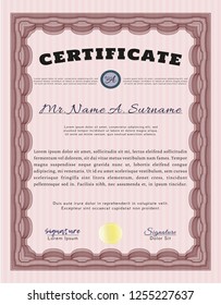 Red Certificate template or diploma template. Customizable, Easy to edit and change colors. With guilloche pattern. Retro design. 