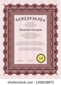 Red Certificate template or diploma template. Customizable, Easy to edit and change colors. With guilloche pattern. Good design. 