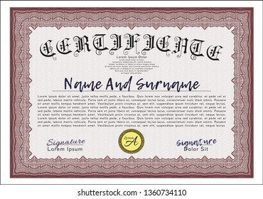 Red Certificate template or diploma template. Customizable, Easy to edit and change colors. With guilloche pattern and background. Good design. 