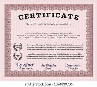 Red Certificate template or diploma template. Customizable, Easy to edit and change colors. With guilloche pattern. Modern design. 