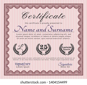 Red Certificate template or diploma template. Customizable, Easy to edit and change colors. With complex linear background. Elegant design. 