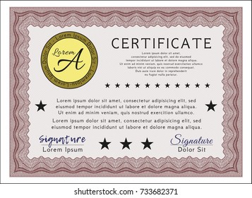 Red Certificate template or diploma template. Customizable, Easy to edit and change colors. With guilloche pattern. Perfect design. 