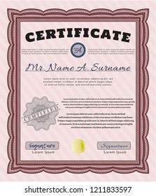Red Certificate template or diploma template. Detailed. With guilloche pattern. Beauty design. 