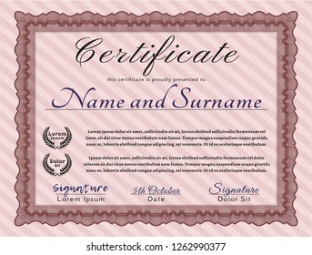 Red Certificate template or diploma template. Detailed. With background. Money Pattern. 