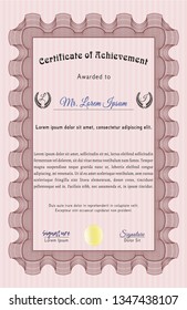 Red Certificate template or diploma template. Detailed. With guilloche pattern and background. Modern design. 