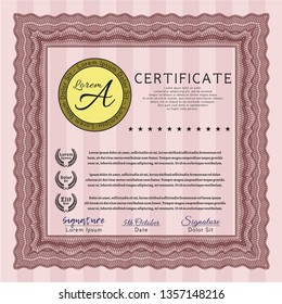 Red Certificate template or diploma template. Detailed. With guilloche pattern and background. Sophisticated design. 