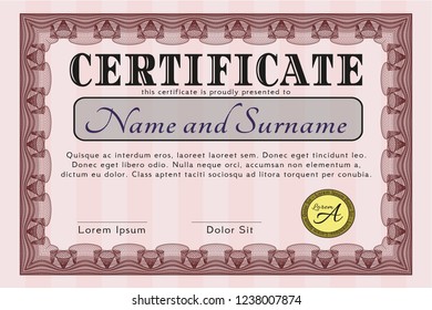 Red Certificate template or diploma template. Easy to print. Money style design. Detailed. 