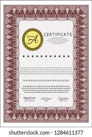 Red Certificate template or diploma template. Easy to print. Vector illustration. Artistry design. 