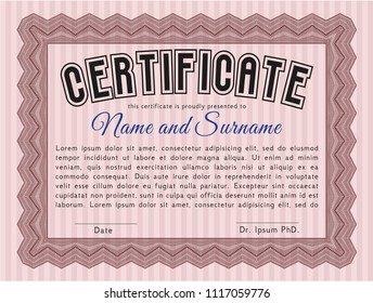 Red Certificate template or diploma template. Elegant design. Detailed. With guilloche pattern and background. 