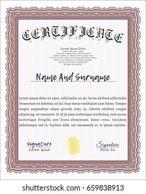 Red Certificate template or diploma template. Good design. Customizable, Easy to edit and change colors. With complex background. 
