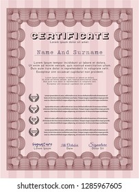 Red Certificate template or diploma template. With great quality guilloche pattern. Vector illustration. Modern design. 