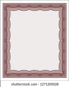 Red Certificate template or diploma template. With guilloche pattern and background. Elegant design. Detailed. 