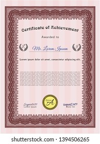 Red Certificate template or diploma template. With guilloche pattern. Detailed. Money style design. 