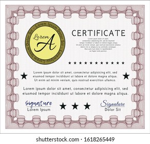 Red Certificate template or diploma template. With guilloche pattern. Good design. Detailed. 
