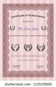 Red Certificate template or diploma template. With linear background. Detailed. Lovely design. 