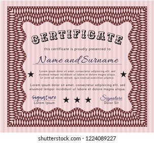 Red Certificate template or diploma template. With linear background. Artistry design. Customizable, Easy to edit and change colors. 