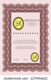 Red Certificate template or diploma template. With linear background. Customizable, Easy to edit and change colors. Perfect design. 