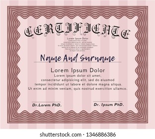 Red Certificate template or diploma template. With linear background. Artistry design. Vector illustration. 