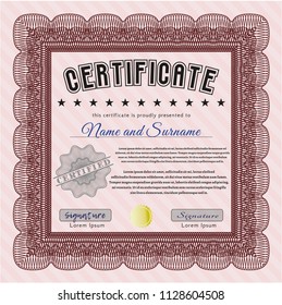 Red Certificate template or diploma template. Modern design. Detailed. With complex linear background. 