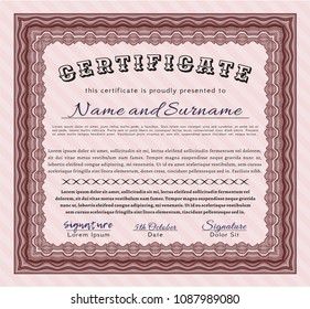 Red Certificate template or diploma template. Money Pattern. Vector illustration. With quality background. 