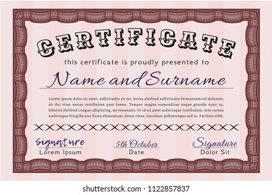 Red Certificate template or diploma template. Money Pattern design. Vector illustration. Complex background. 